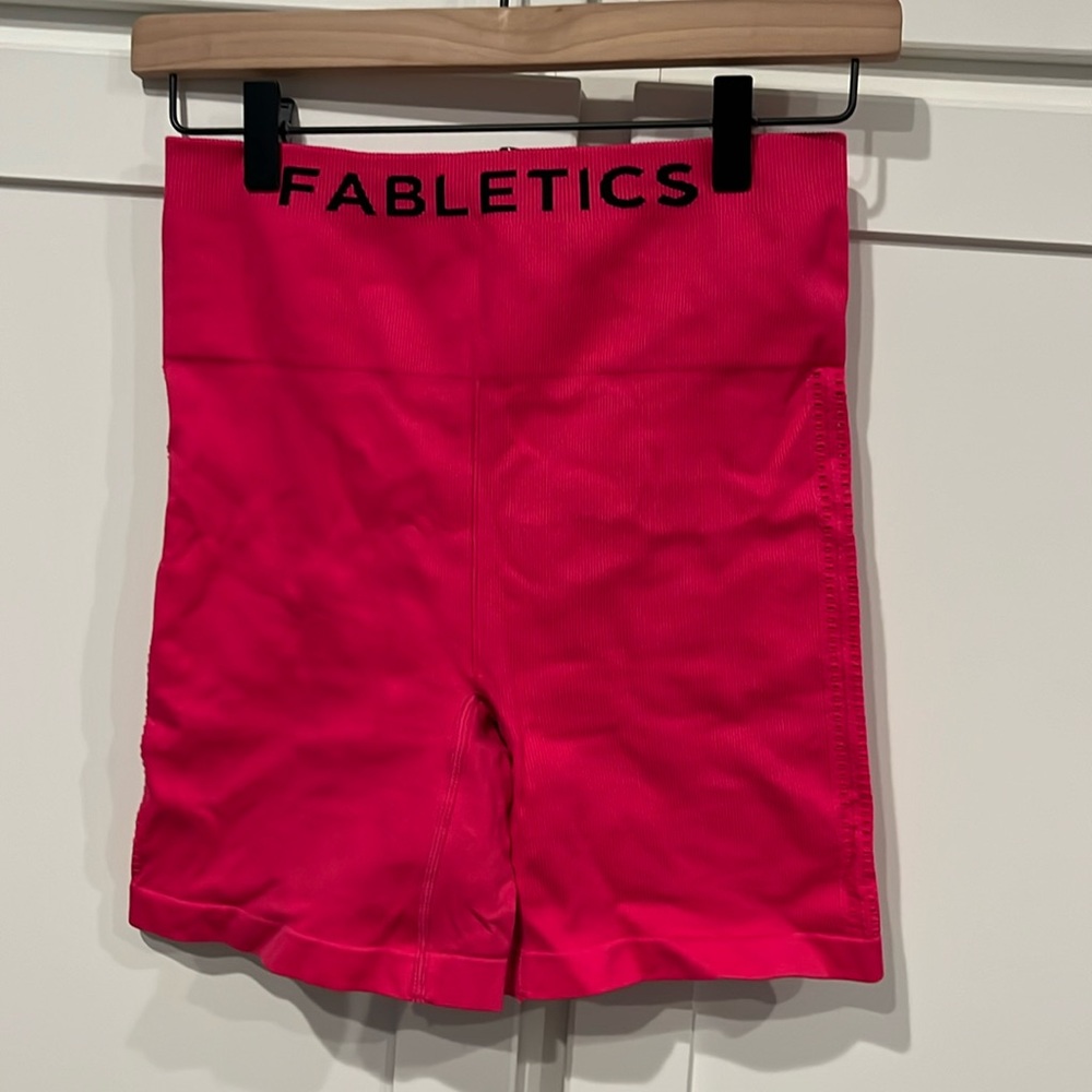 Plush pink Fabletics 6” high waisted shorts